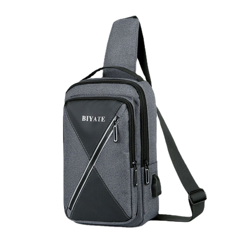 Men USB Charging Multi-pocket Chest Bag Oxford Non-slip Wear-resistant Waterproof Casual Shoulder Crossbody Bags