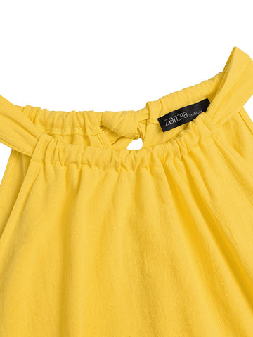 Cotton Solid Bowknot Ruffle Sleeveless Mini Dress