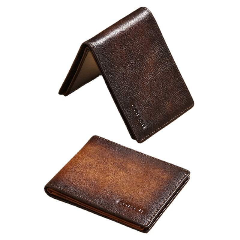 Men Genuine Leather RFID Anti-theft Multifunction Retro Large Capacity Foldable Card Holder Bag