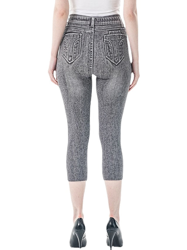 Faux Denim Casual Stretchy Calf-Length Comfort Women's Capri shorts