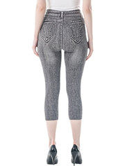 Faux Denim Casual Stretchy Calf-Length Comfort Women's Capri shorts