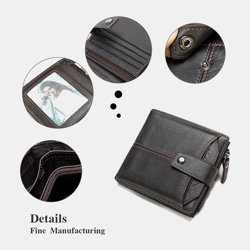 Men Short Bifold RFID Blocking Wallet Retro Casual Multi-card Slot Card Holder Cowhide Driver's License Wallet