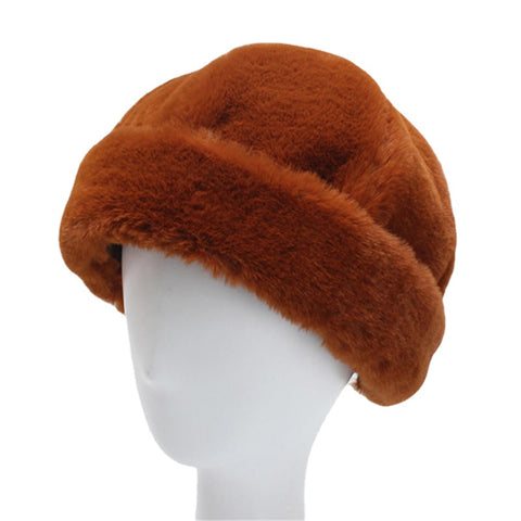 Women's Winter Soft Warm Fur Hat Adjustable Buckled Brimless Hats