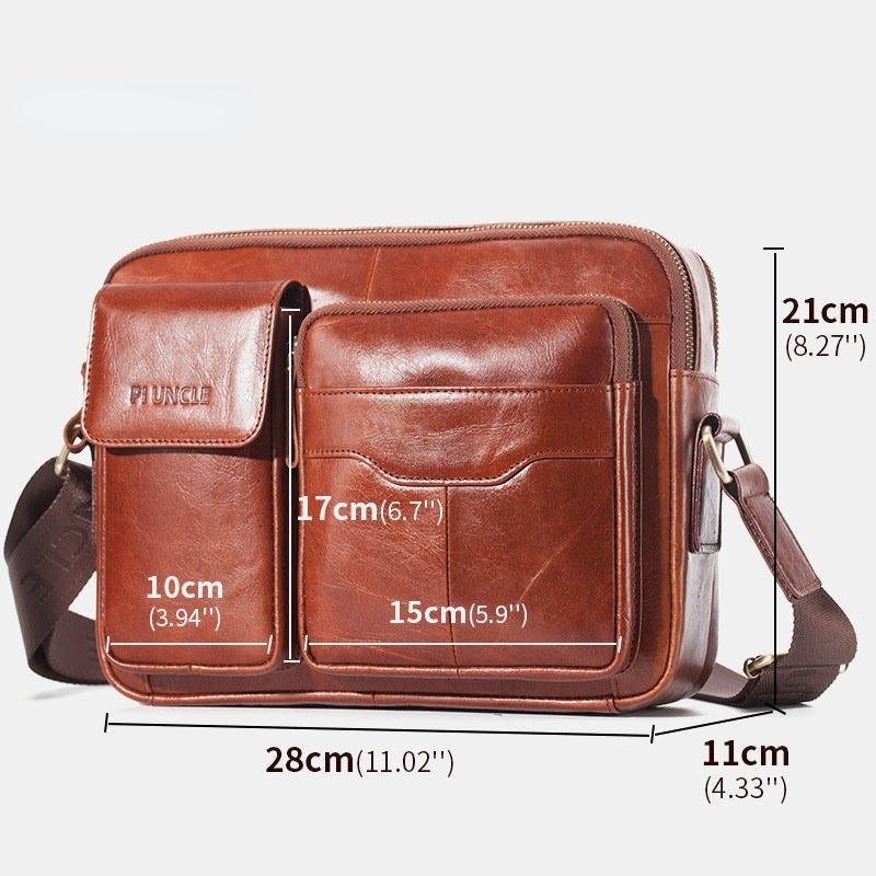 Men Genuine Leather Large Capacity Crossbody Bag Business For Outdoor