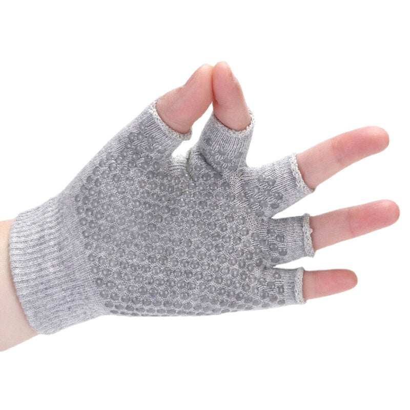 Women Non Slip Sporty Style Design Fingerless Yoga Gloves Cotton Open Figure Glove