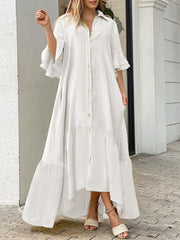 Solid Pleating Leisure Europe Casual Maxi Dress For Women