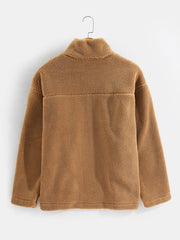 Mens Letter Applique Fleece Warm Plush Thick Jacket With Pocket