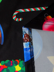 Women Allover Christmas Element Santa Claus Print Long Sleeve Casual Midi Dresses