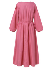 Puff Sleeve Pleating Leisure Holiday Casual Dress For Women