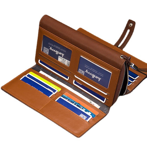 Mens Business Clutches Bag Vintage Long Purse 16 Card Slots Card Holder Wrist Handbag