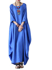 L-5XL Casual Women Loose Solid Color Baggy 3/4 Sleeve Maxi Dress(No Pocket)