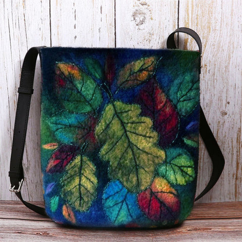 women colorful leaf diy lamb hair crossbody bag shoulder bag