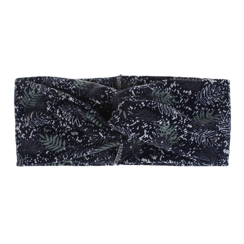 Women Lattice Leaf Printing Outdoor Sport Headdress Elastic Cross Tie Hair Band Headband