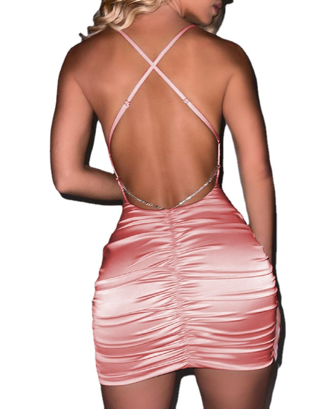 Silky Slim Backless Camisole Dress for Street Style