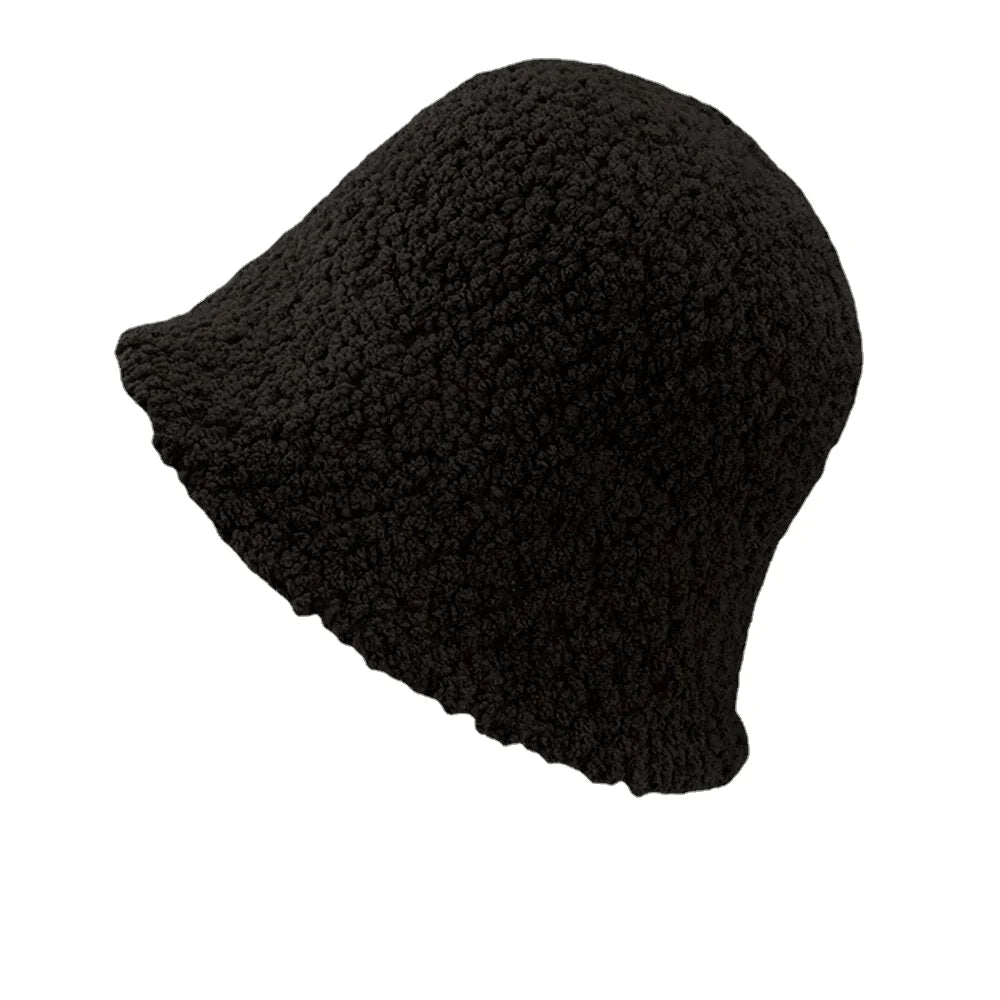 Women Cashmere Thick Plain Color Keep Warm Casual Fashion Sunvisor Bucket Hat