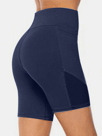 Plus Size Women Dry Quickly Solid Color Biker Sport Shorts With Pocket