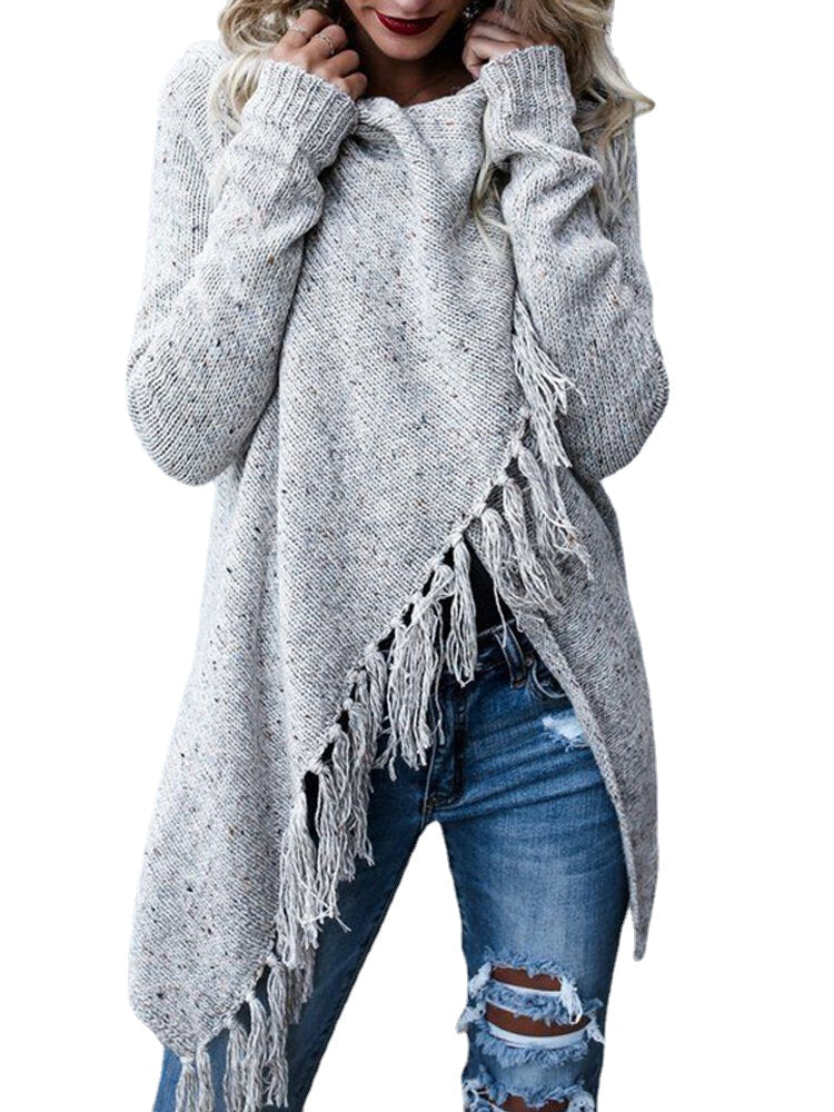 Women Winter Warm Long Sleeve Tassel Sweater Coats Outwears