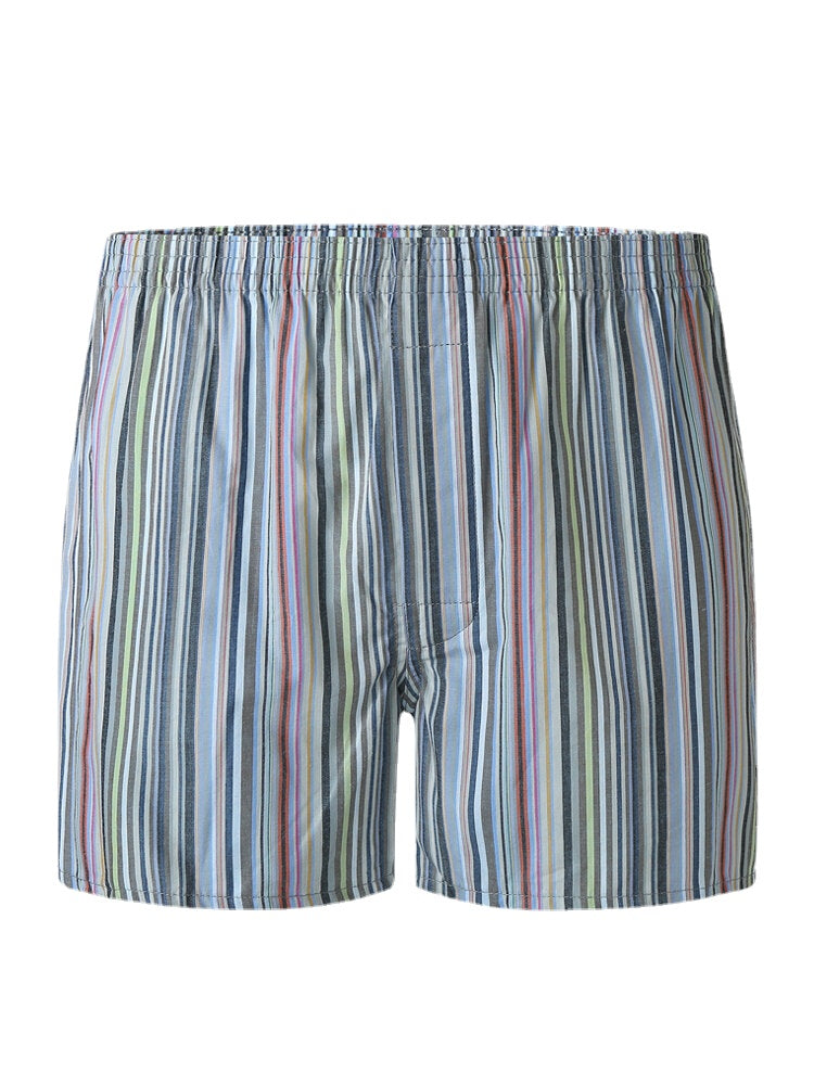 Mens 100% Cotton Colorful Striped Print Loose Fit Elastic Waist Breathable Home Boxers