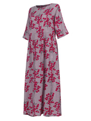 Women 3/4 Sleeve O-neck Floral Maxi Dress