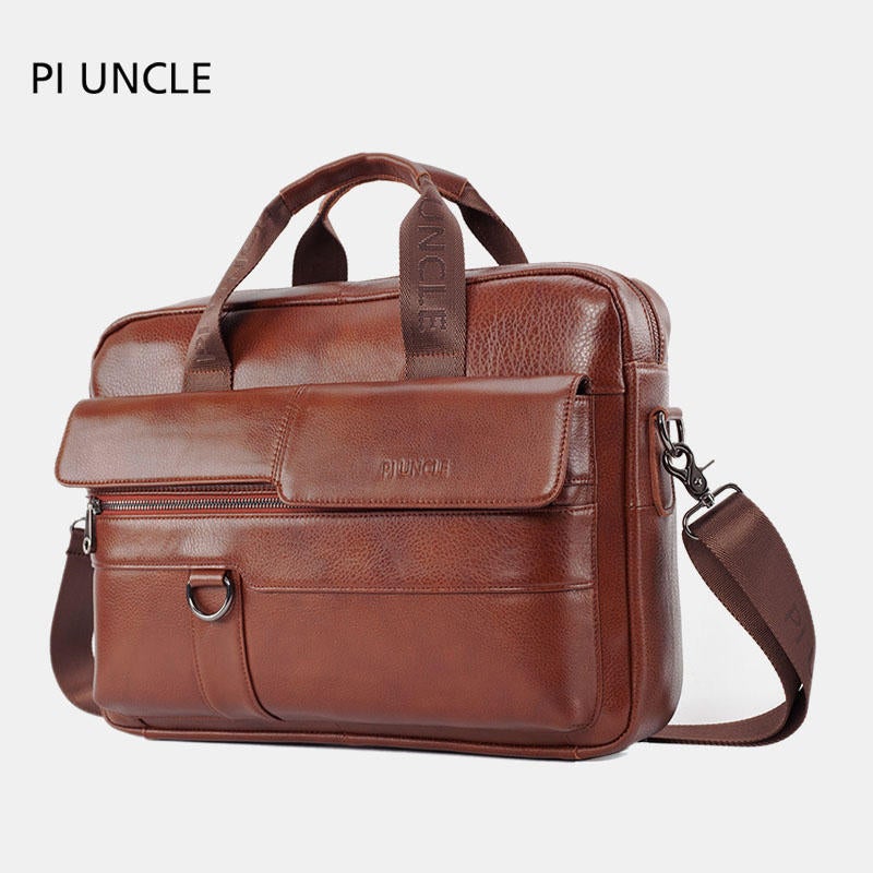 Men Large Capacity Genuine Leather Messenger Bag Handbag For Business