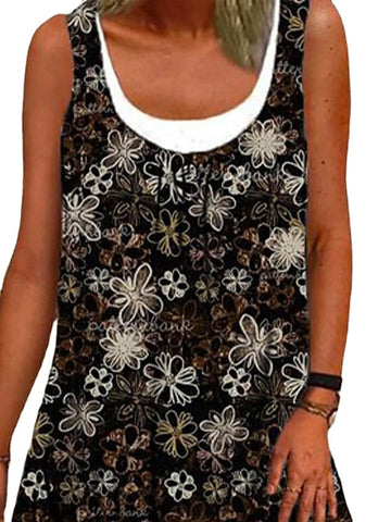 Women's Floral Fake Two Piece U Neck Active Fashion Holiday Sleeveless Dress