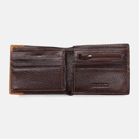 Men Bifold Short Letter Pattern Genuine Leather Wallet Retro 8 Card Slots Splicing Case Coin Purse Money Clip