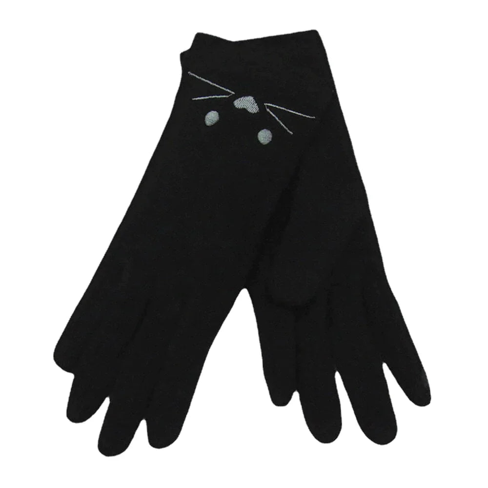 Women Wool Screen-touchable Embroidery Cartoon Cat Pattern Keep Warm Fashion Casual Gloves