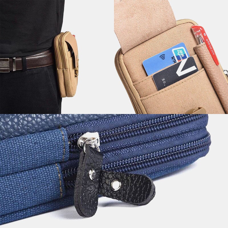 Men Canvas Multi-pocket Outdoor Sports 6.3 Inch Phone Bag Waist Sling