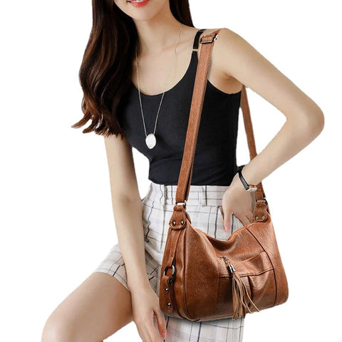 Women Vintage Faux Leather Large Capacity Multi-pockets Crossbody Bag Shoulder Bag