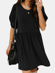 Women Pleats Solid Color Twist Sleeve Casual Dress