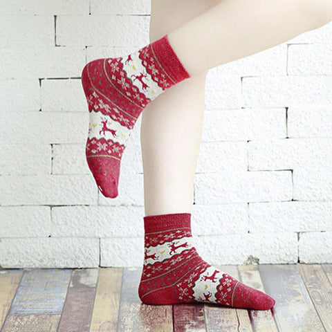 Women Thickened Wool Socks Deer Pattern Christmas Stockings