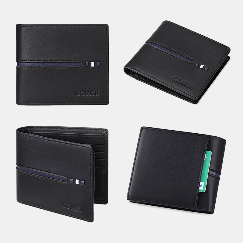 Men Horizontal Bifold RFID Blocking Card Case Retro Short Multi-card Slot Card Holder Coin Purse Money Clip Driver's License Wallet