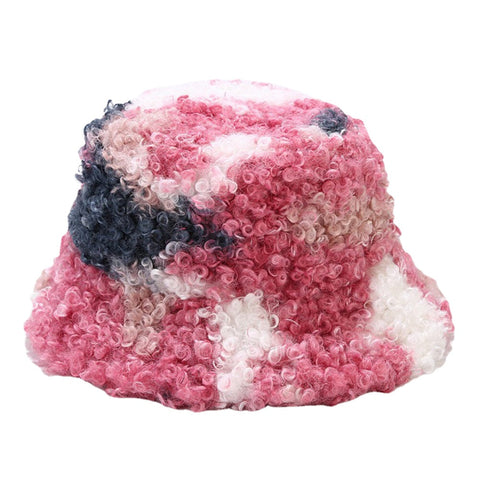 Unisex Lambswool Colorful Tie-dye Bucket Hat Winter Outdoor Cold Protection Windproof Warm Hat