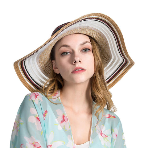 Women Gradient Hollow Large Edge Cap Travel Shade Straw Hat