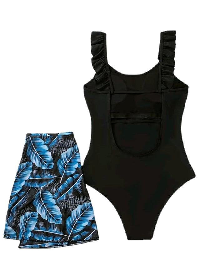 Women's Swimwear One Piece Beach Bottom Plus Size Swimsuit 2 Piece Printing Leaf Black Bodysuit Bathing Suits Sports Beach Wear Summer
