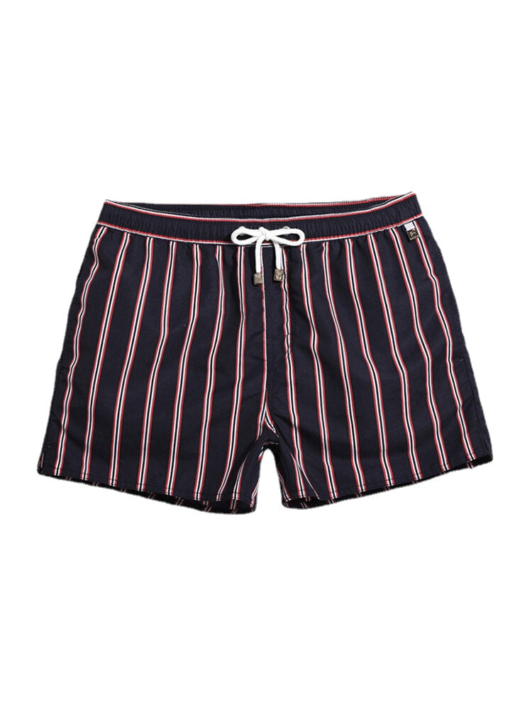 Men Stripe Swimming Shorts Drawstring Quick Drying Holiday Mini Shorts for Running Lounge Shorts