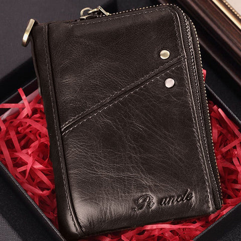 Men Genuine Leather RFID Blocking 12 Cards Slots Wallet Zipper Coin Bag Card Holder