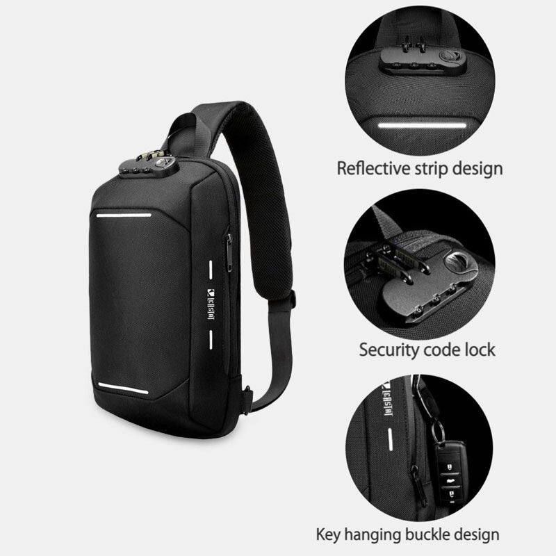 Men Oxford Password Lock Anti-theft Reflective Strip Design Waterproof Multi-pockets Crossbody Sling Bag Chest