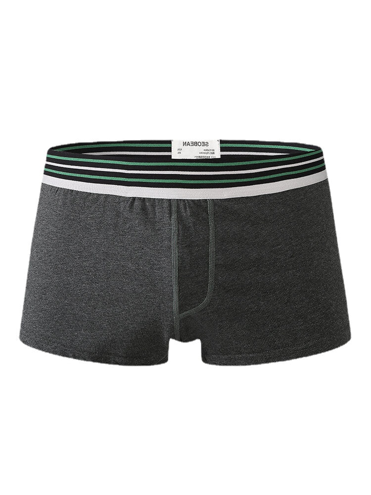 Mens Cotton Breathable Thin Striped Elastic Mid Waist Patchwork Boxers