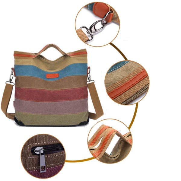 Women Canvas Striped Crossbody Bags Vintage Contrast Color Canvas Tote Handbags