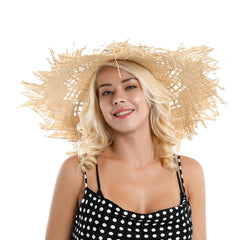 Woman Lafite Grass Gole Fine Leather Rope Bow Shade Straw Hat