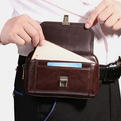 Men Mini Genuine Leather 6.5 Inch Phone Holder Waist Pack Belt Bag Crossbody