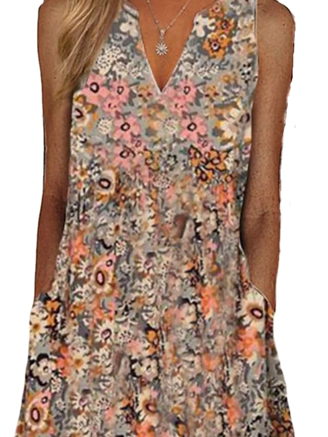 Women's Street Sleeveless Floral Ruched V Neck Casual Dress