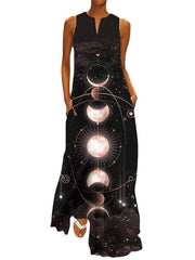 Women's Sleeveless Print V Neck Stylish Temperament Stage Long Dress