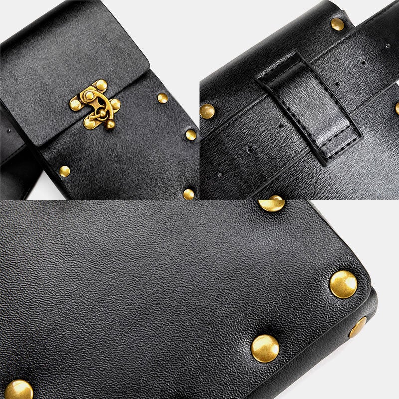 Men Faux Leather Steampunk Fashion Retro Sport 6.3 Inch Phone Bag Waist