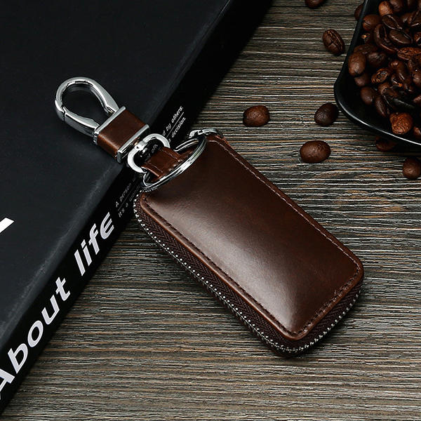 Men Genuine Leather Zipper Car Key Case Bag