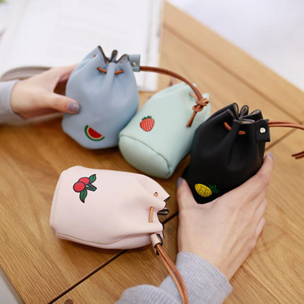 Women Pu Leather Fruit Pattern Coin Bag String Change