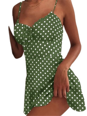 Women‘s Casual Sleeveless Polka Dot Spaghetti Strap Stylish Weekend Sexy Dress