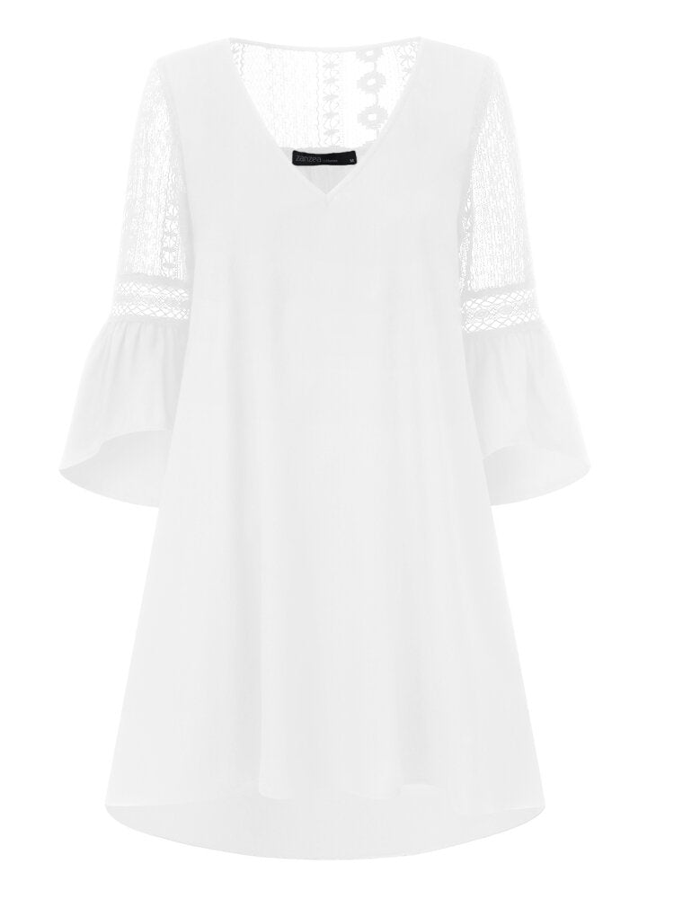 Lace Solid European Style Summer Holiday Loose Dress