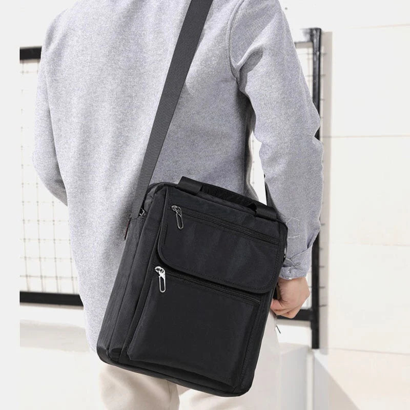 Men's Waterproof Nylon Laptop Bag - Multi-Pocket, Casual Crossbody Handbag for 12" Laptops